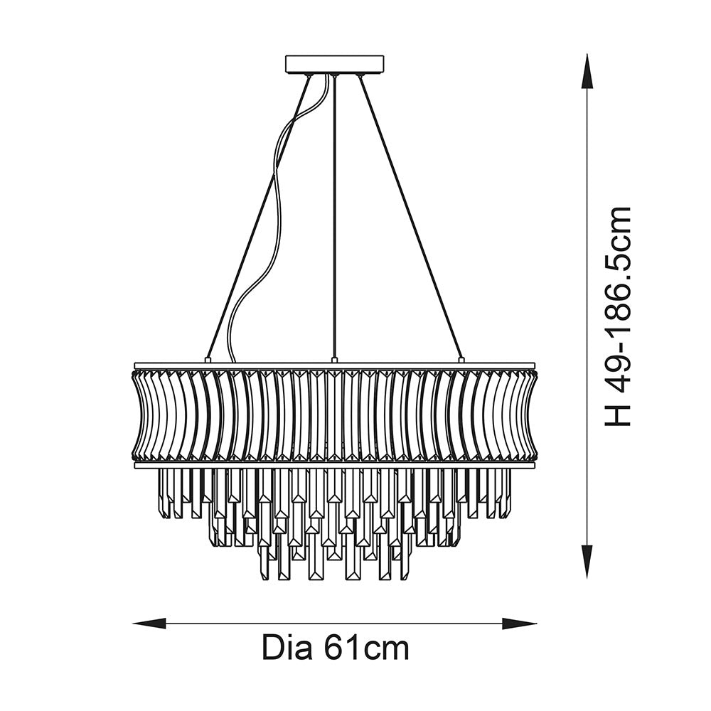 Tirso 9Lt Tiered Chandelier Bright Nickel w/ Concave Clear Glass