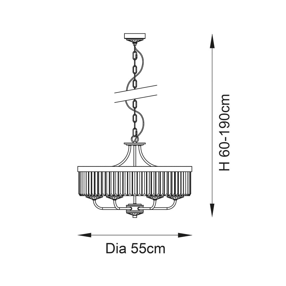 Elbe 6Lt Pendant Ceiling Light Bright Nickel Plate & Clear Cut Glass