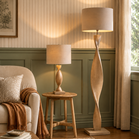 Abia Wood Floor Lamp Oak Effect