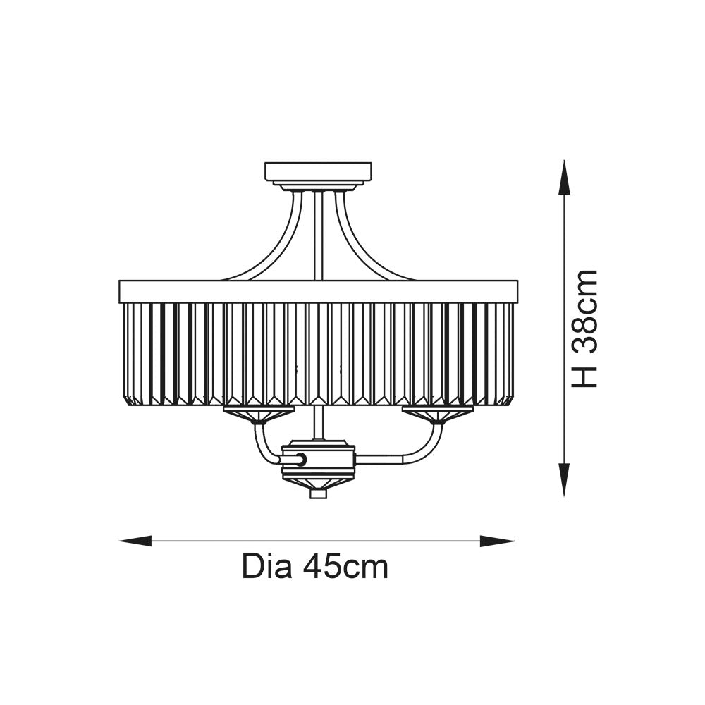 Elbe 3Lt Semi-flush Ceiling Light Bright Nickel Plate & Clear Cut Glass